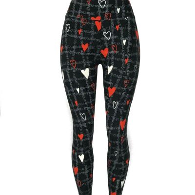 Red & White Hearts Plaid Style Black Bckgrnd Yoga Waistband Leggings So Soft